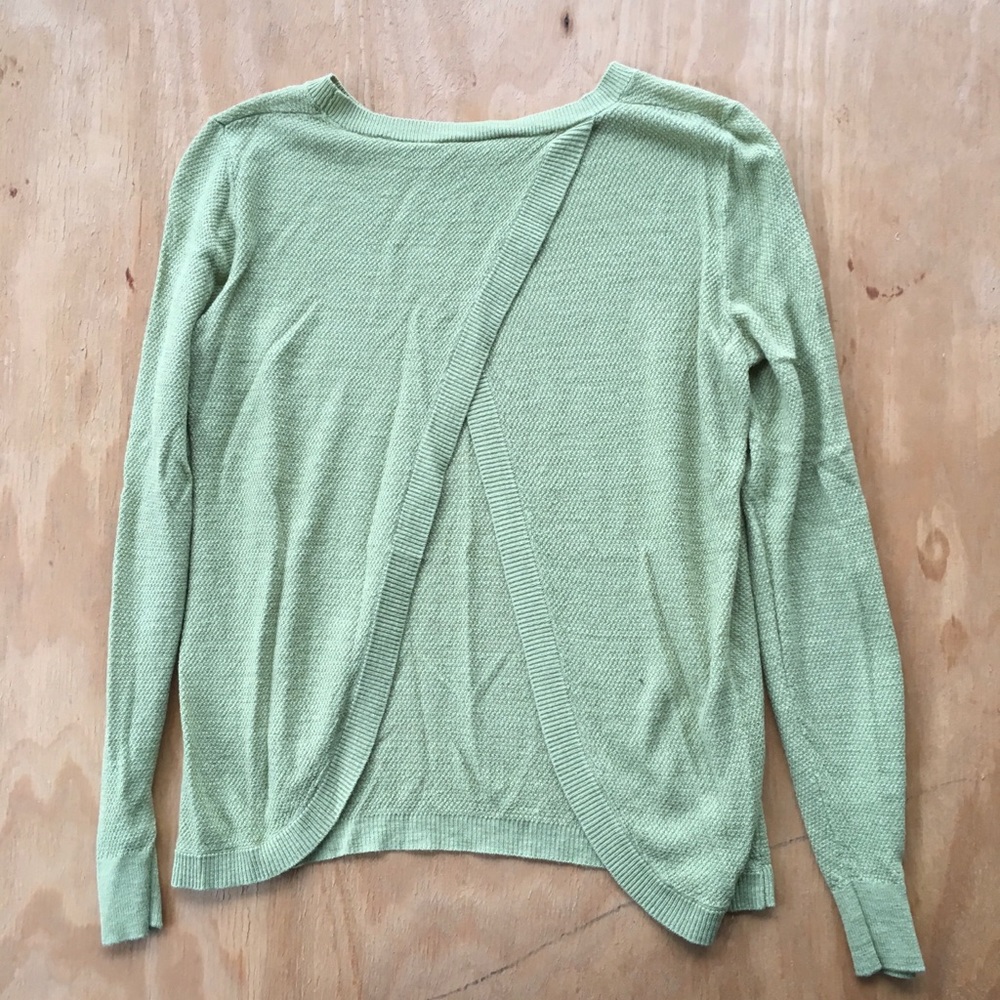 LOFT Green Sweater With Open Overlapping Back